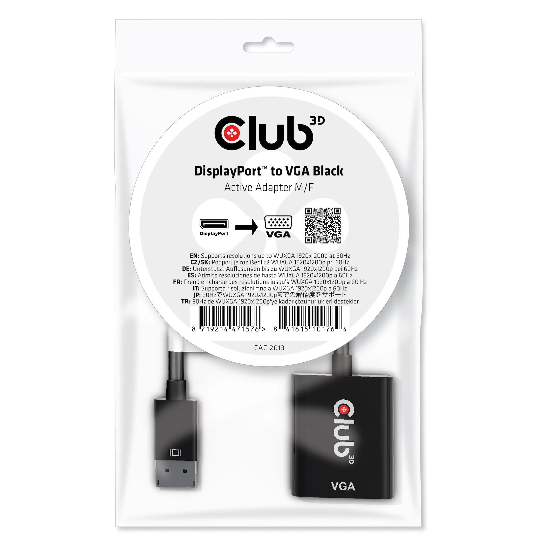 Club 3D DisplayPort Male - VGA Female, uros/naaras, aktiivinen -sovitin, musta