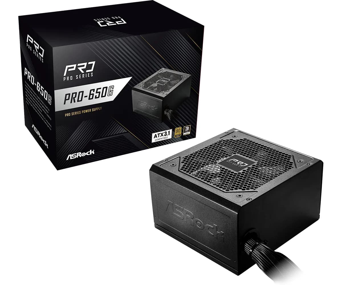 ASRock Pro Series Pro-650G 650W -virtalähde, 80 Plus Gold – ASRock