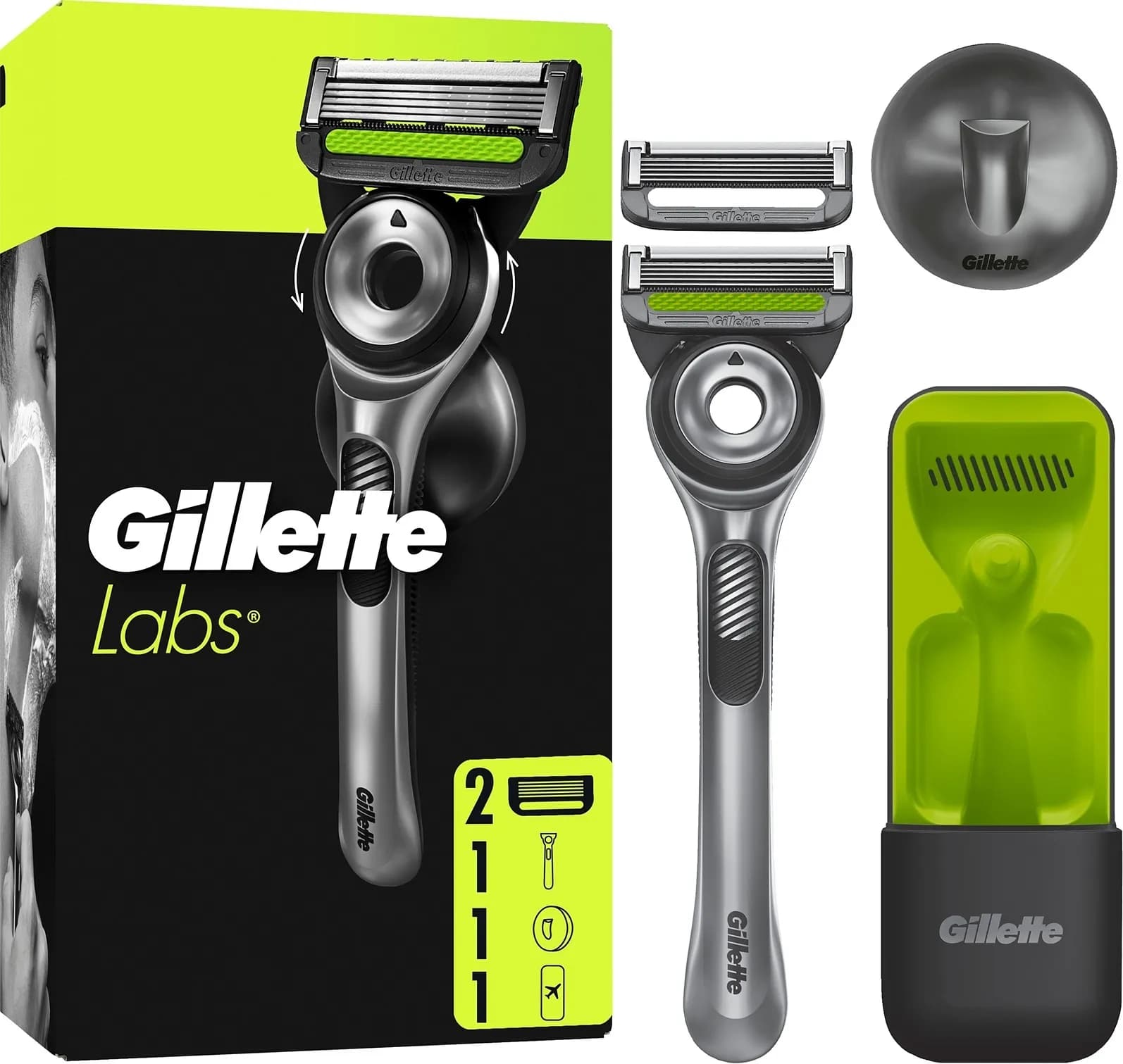 Gillette Labs Exfoliating Razor -partahöylä + 2 terää, pidike ja matkakotelo – Gillette