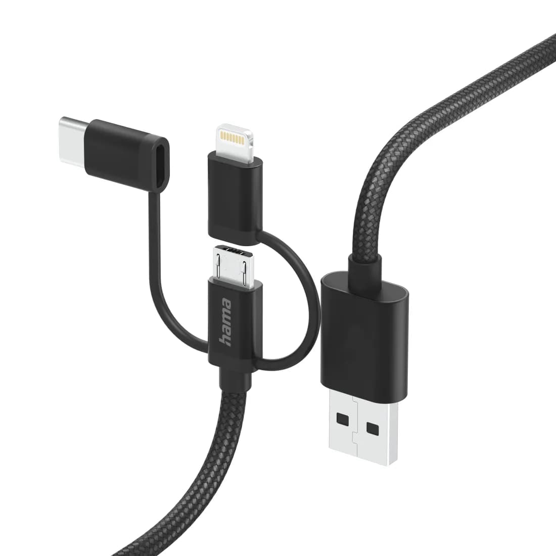 Hama HA-00201536 3-in-1 USB-A – USB-C / Micro USB / Lightning -kaapeli, 1,5 m, musta
