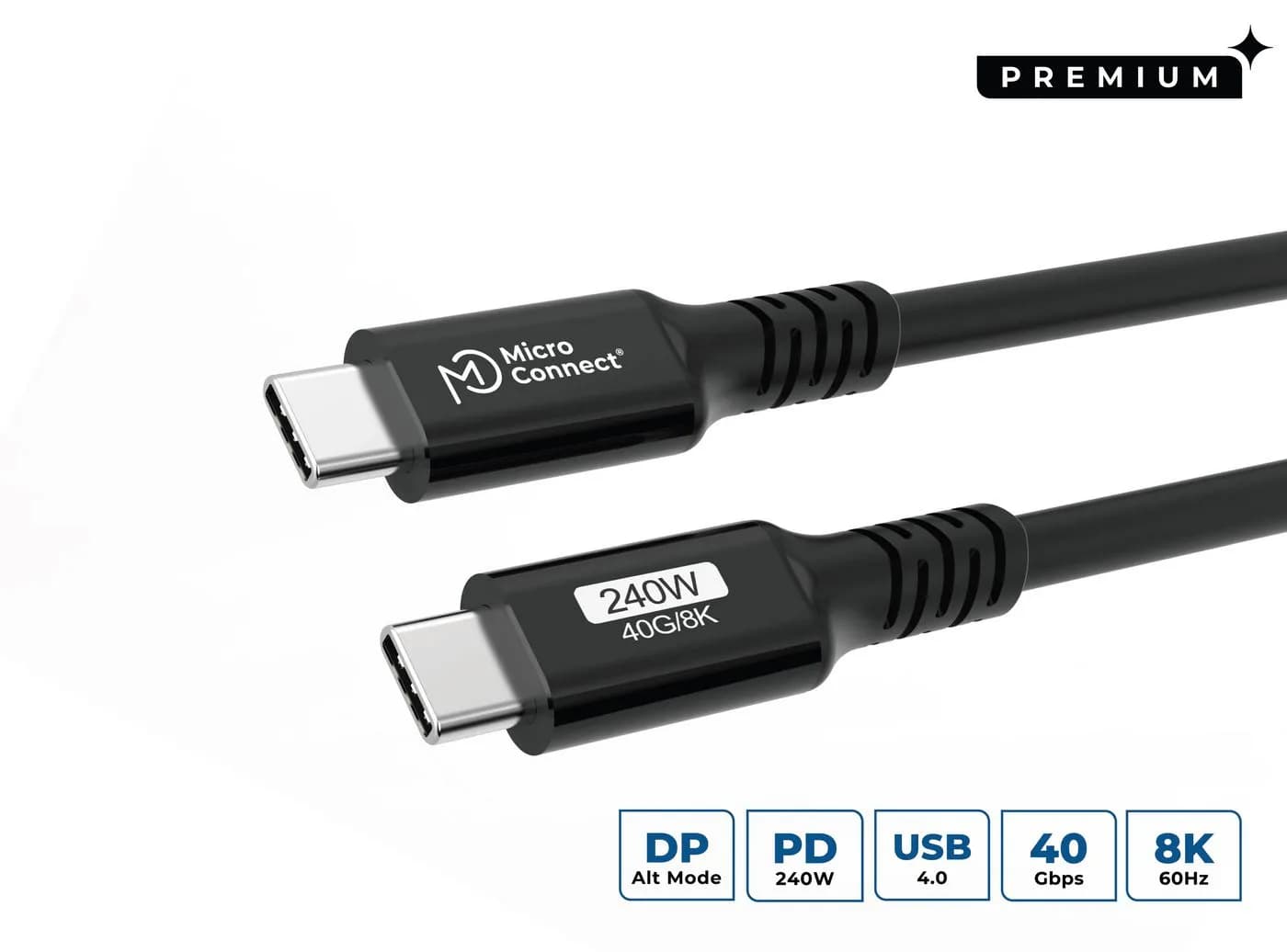 MicroConnect USB4 Gen 3x2 USB-C -kaapeli, 240 W, 3 m, musta