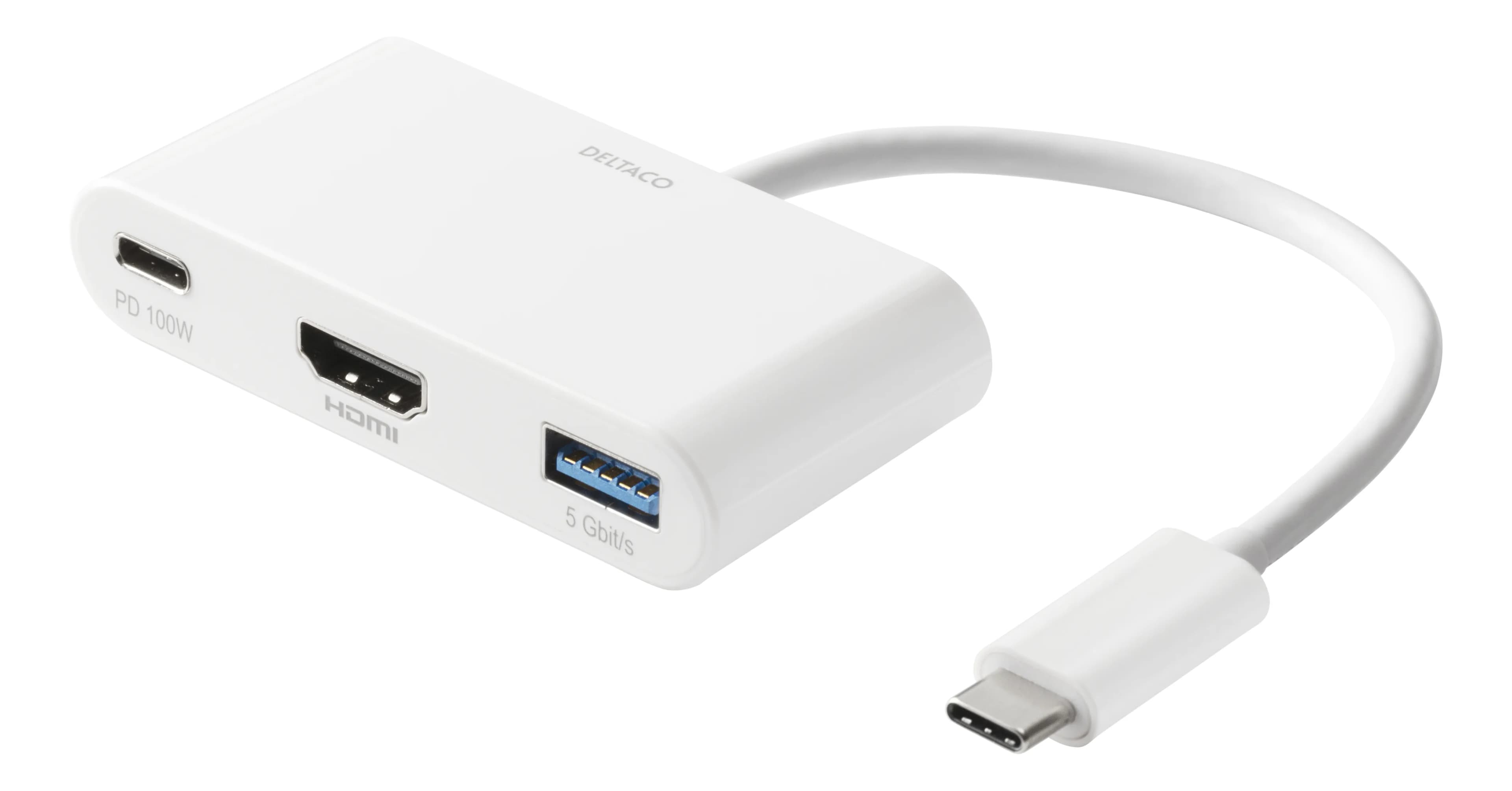 Deltaco USB-C - HDMI, USB-A, 4K 30Hz, USB-C PD 3.0 100W -sovitin – Deltaco