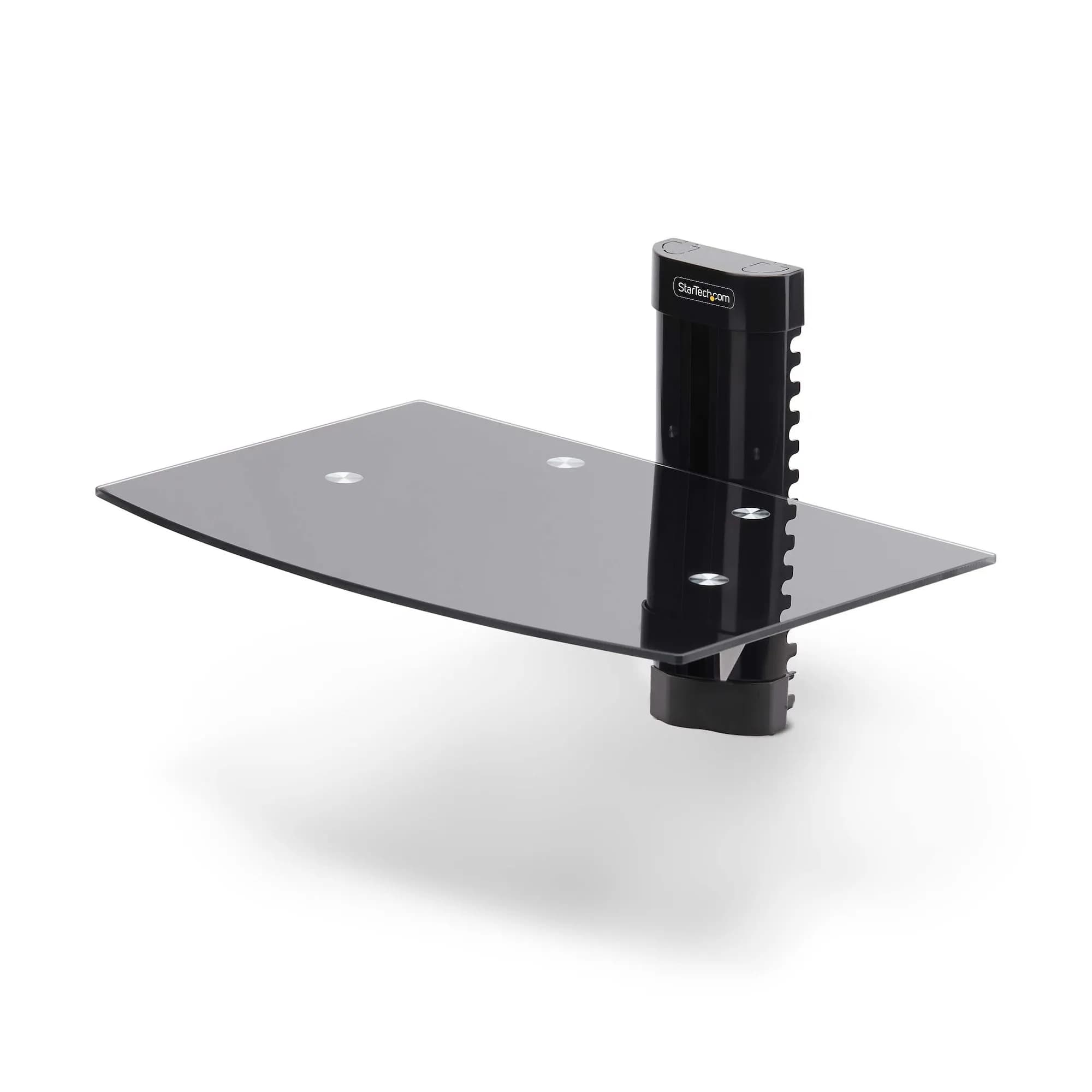 STARTECH.COM Floating Wall-Mounted AV Shelf Adjustable Height Shelf For Under TV AV Equipment Tempered Glass Shelf – Startech