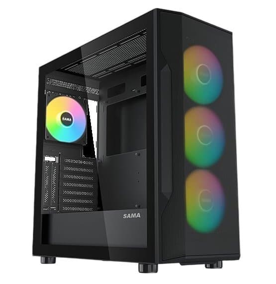 SAMA S40 -miditornikotelo ikkunalla ja RGB-valaistuksella, musta