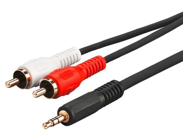 MicroConnect AUDLC5G 3,5 mm – 2x RCA -audiokaapeli, 5 m, musta – Microconnect