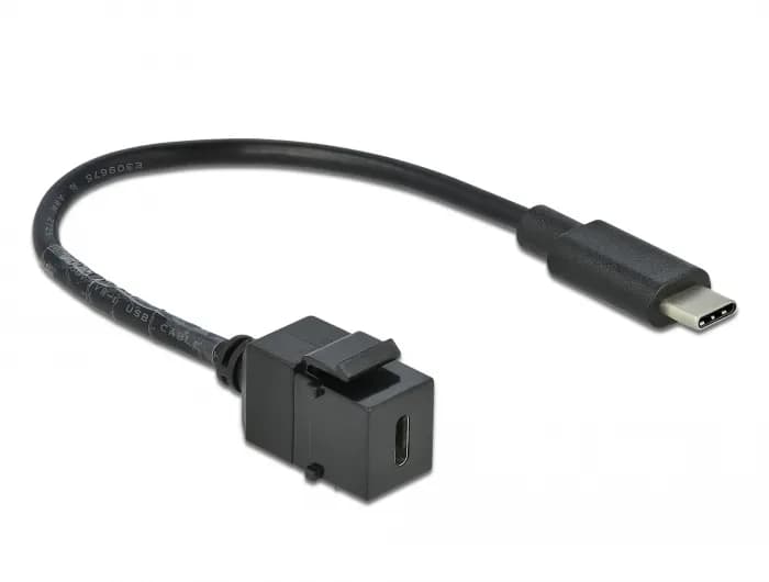 DeLOCK Keystone Module USB-C -jatkokaapeli, 0,25 m, musta – De-Lock