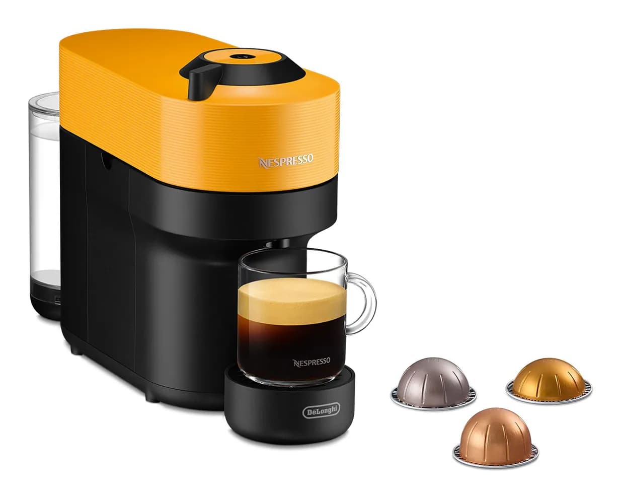 Delonghi Nespresso Vertuo Pop Mango Yellow ENV90 -kapselikone, musta, Keltainen – Delonghi