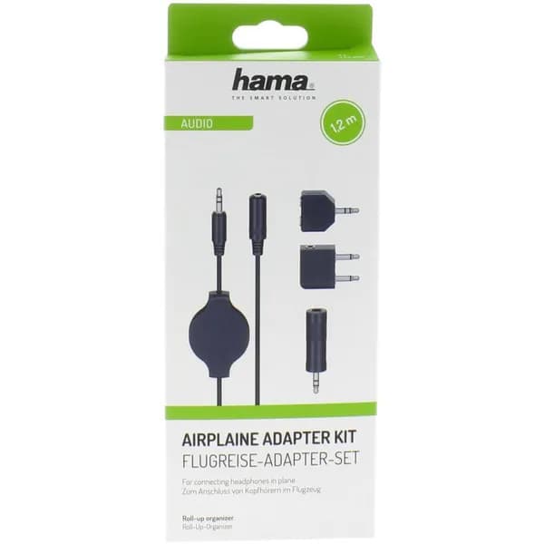 Hama 3,5 mm roll-up audio -jatkokaapeli, 1,2 m, musta