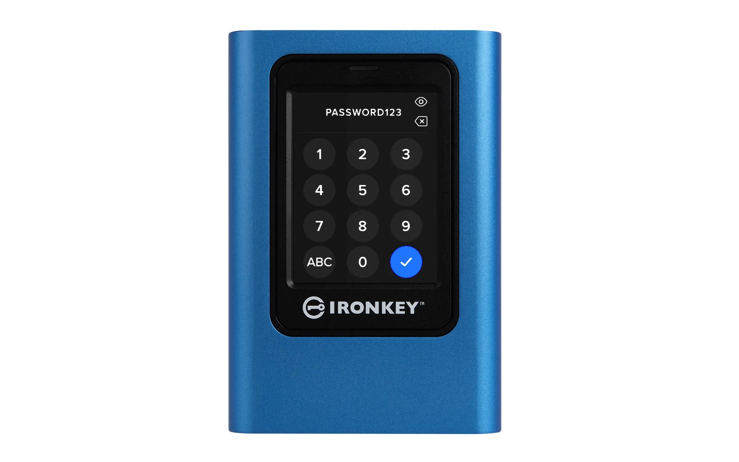 Kingston IronKey Vault Privacy 80 3,84 Tt USB 3.2 Gen 1 (USB-C) -ulkoinen SSD, laitteistosalaus, salasanasuojaus, sininen – Kingston