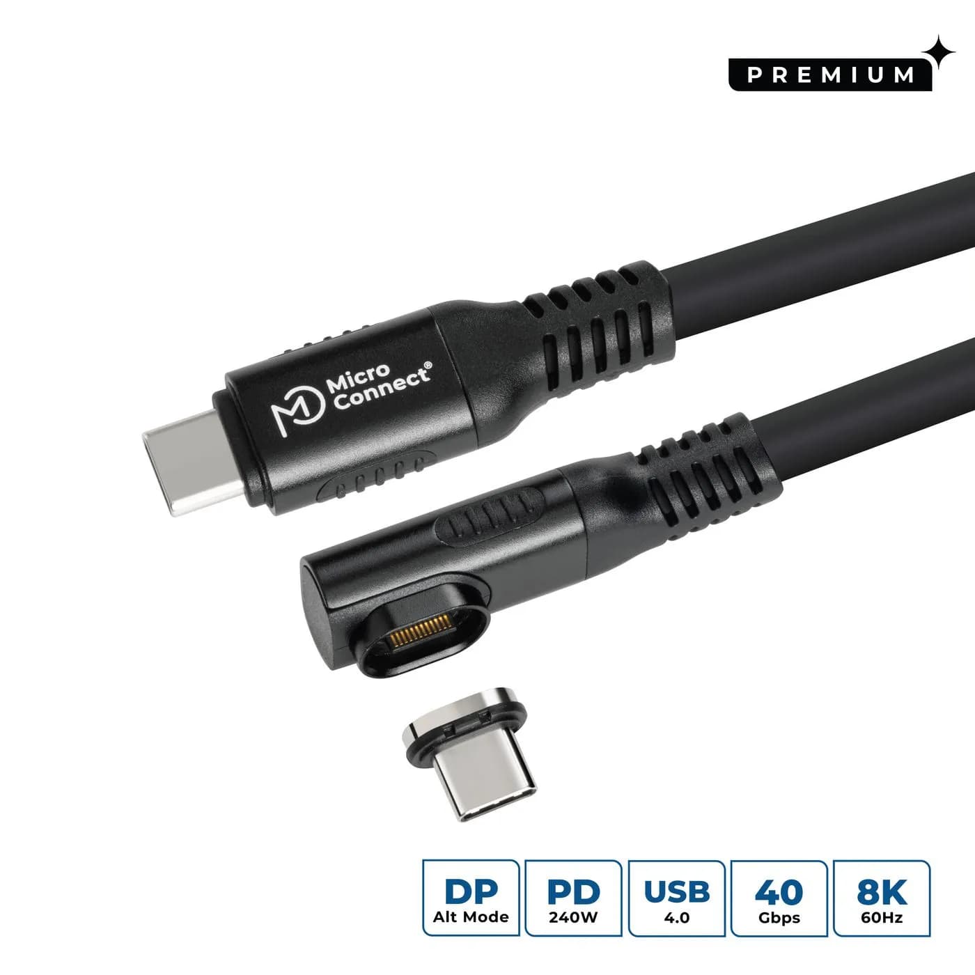 MicroConnect MC-LS-USB4CC2.0-A USB4 kulma magneettinen USB-C -kaapeli, 240 W, 2 m, musta