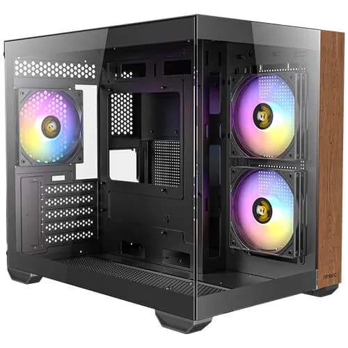 Antec CX600M Wood ARGB -minitornikotelo ikkunalla, RGB-valaistuksella, black/wood – ANTEC