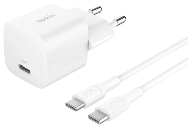 Belkin Boost Charge 25W PD -laturi + 1m USB-C kaapeli, Valkoinen