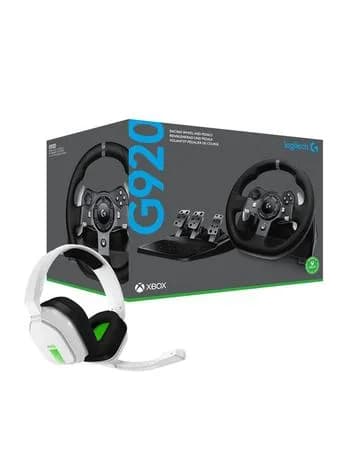 Logitech G920 Driving Force -ratti ja Astro A10 -kuulokemikrofoni -paketti, Xbox One, Xbox Series X/S, PC, Musta/Valkoinen – Logitech