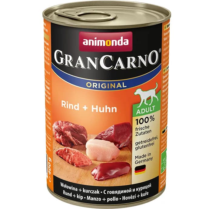 Animonda GranCarno Adult Beef + Chicken, Koiran märkäruoka, 6 x 400 g – Animonda
