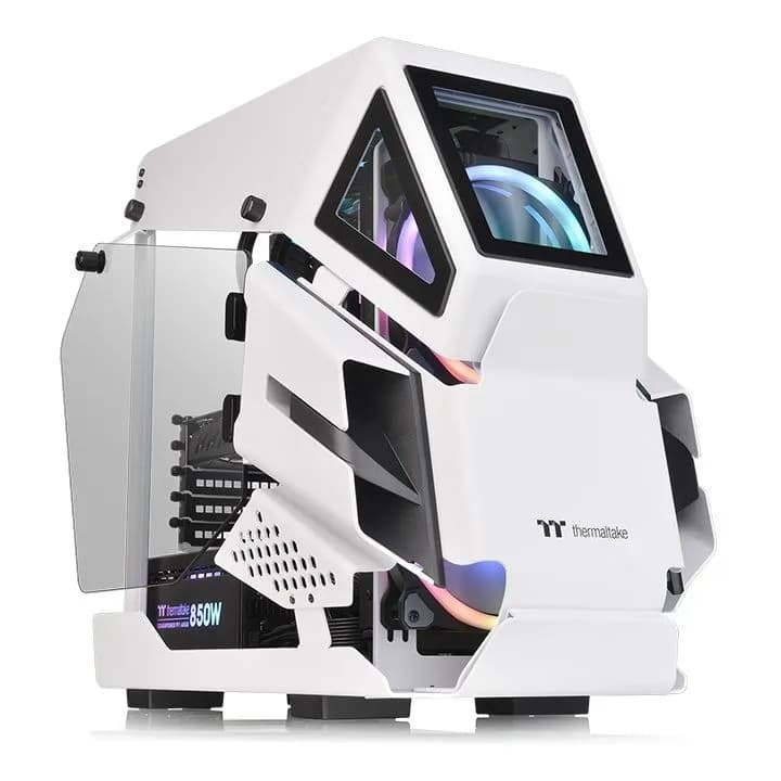 Thermaltake AH T200 Snow -micro-ATX-kotelo ikkunalla ja RGB-valaistuksella, valkoinen