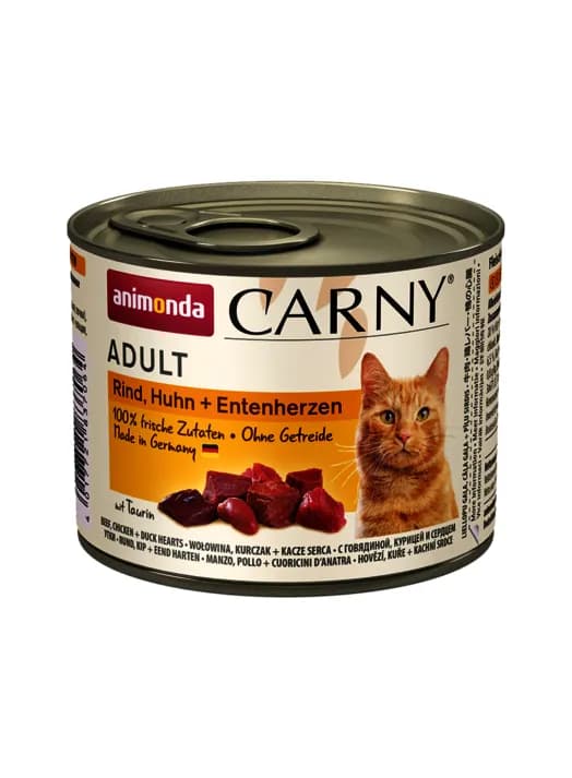 Animonda Carny Adult Beef, Chicken & Duck Hearts, Kissan märkäruoka, 200 g – Animonda