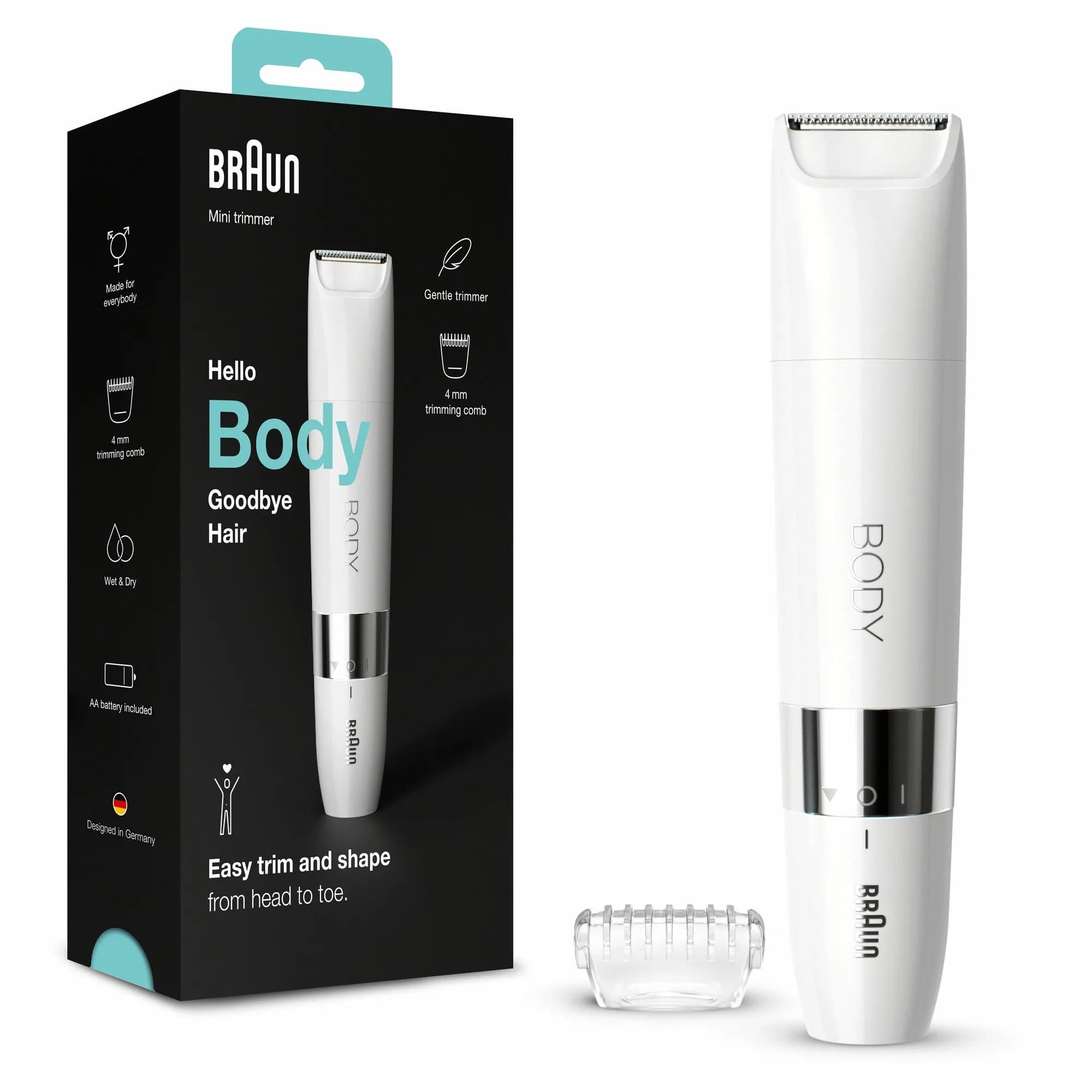 Braun Body Mini Trimmer BS1000 -trimmeri, valkoinen – Braun