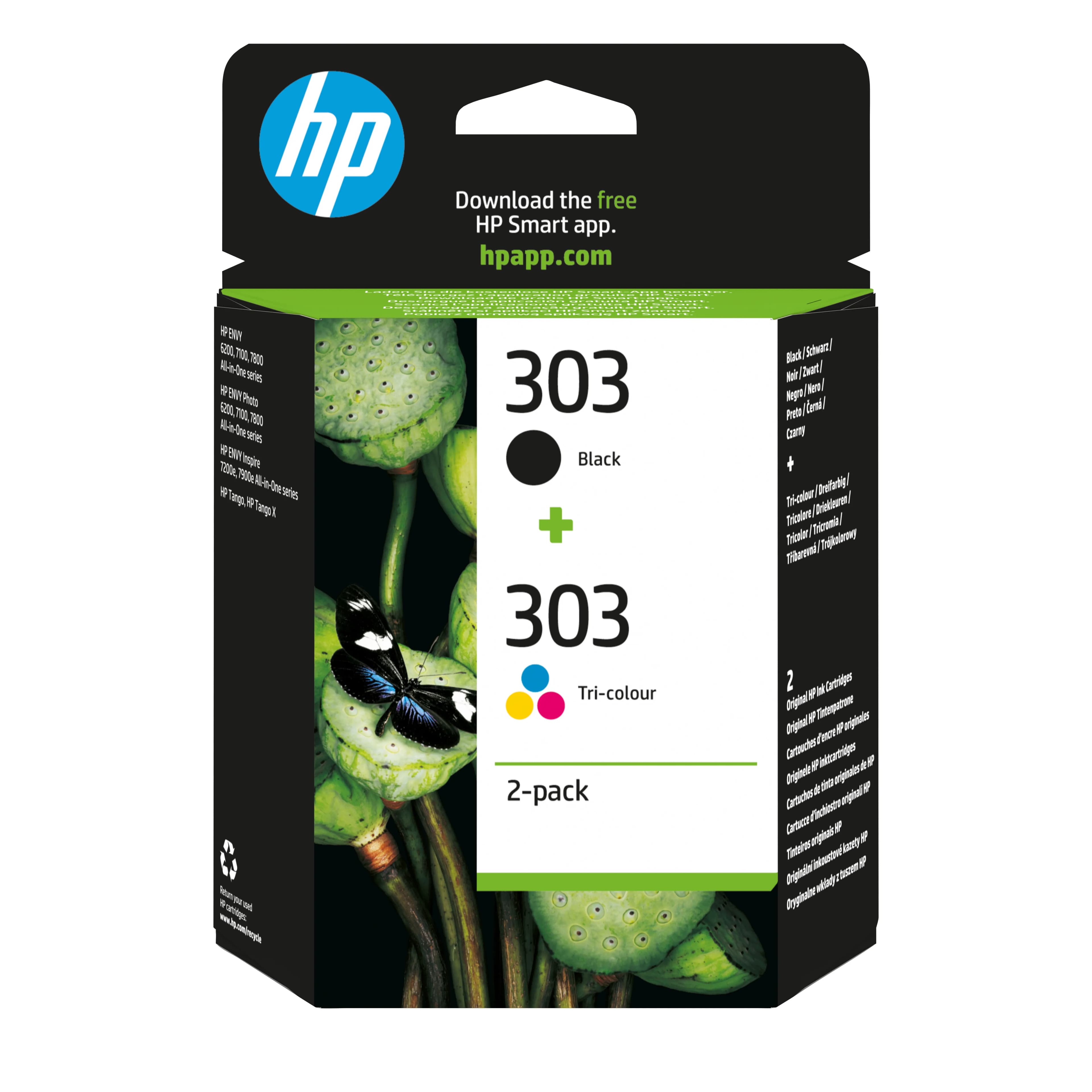 HP 303 -mustekasettipakkaus, musta ja kolmiväri, 2 kpl