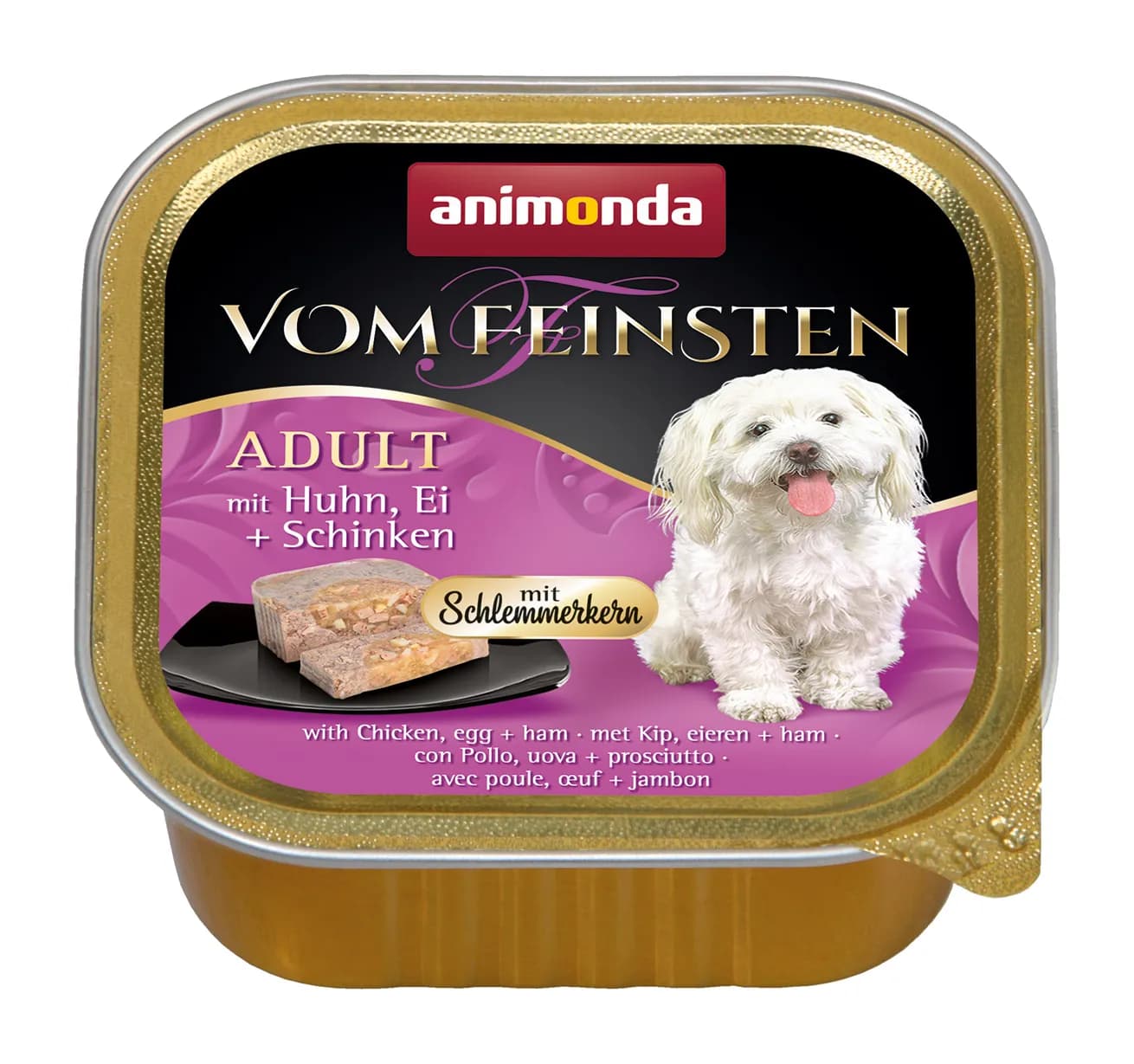 Animonda Vom Feinsten Adult Gourmet Centre with Chicken, Egg & Ham, Koiran märkäruoka, Viljaton, 22 x 150 g – Animonda