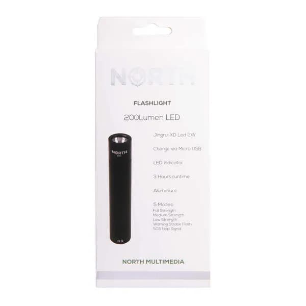 NORTH Taskulamppu 200 Lumen Musta Aluminium 2W 3450Mah – North