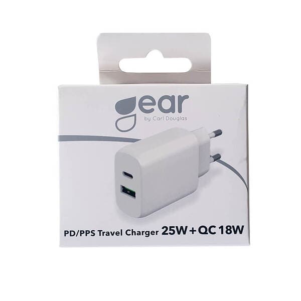 GEAR Charger 220V 1xUSB-C + 1xUSB-A PD/PPS 25W + 18W QC White