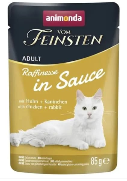 Animonda Vom Feinsten Adult Raffinesse in Sauce - Chicken & Rabbit, Kissan märkäruoka, 85 g – Animonda