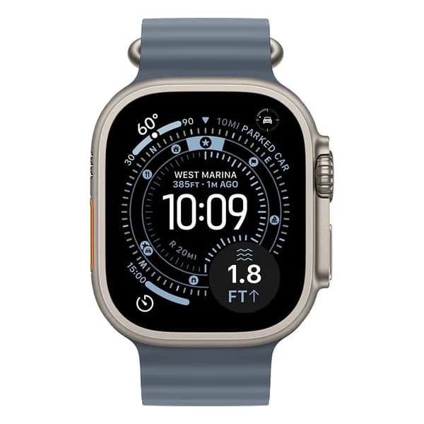 Apple Watch Ultra 3 49mm luonnonvaalea titaanikuori ja ankkurinsininen Ocean-ranneke