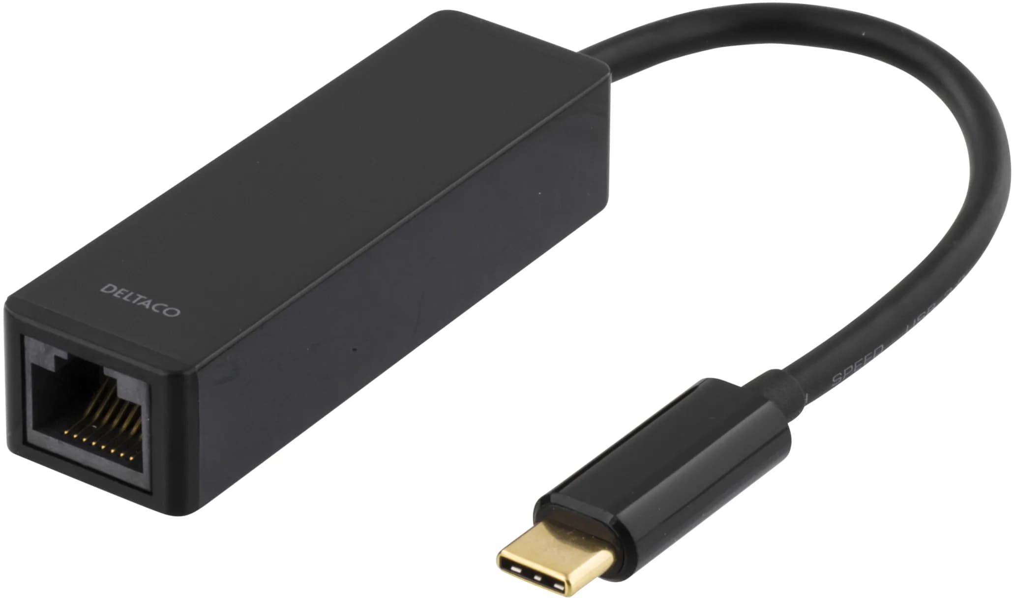 DELTACO USB 3.1 verkkoadapteri, Gigabit, 1xRJ45, USB Typ C uros, musta