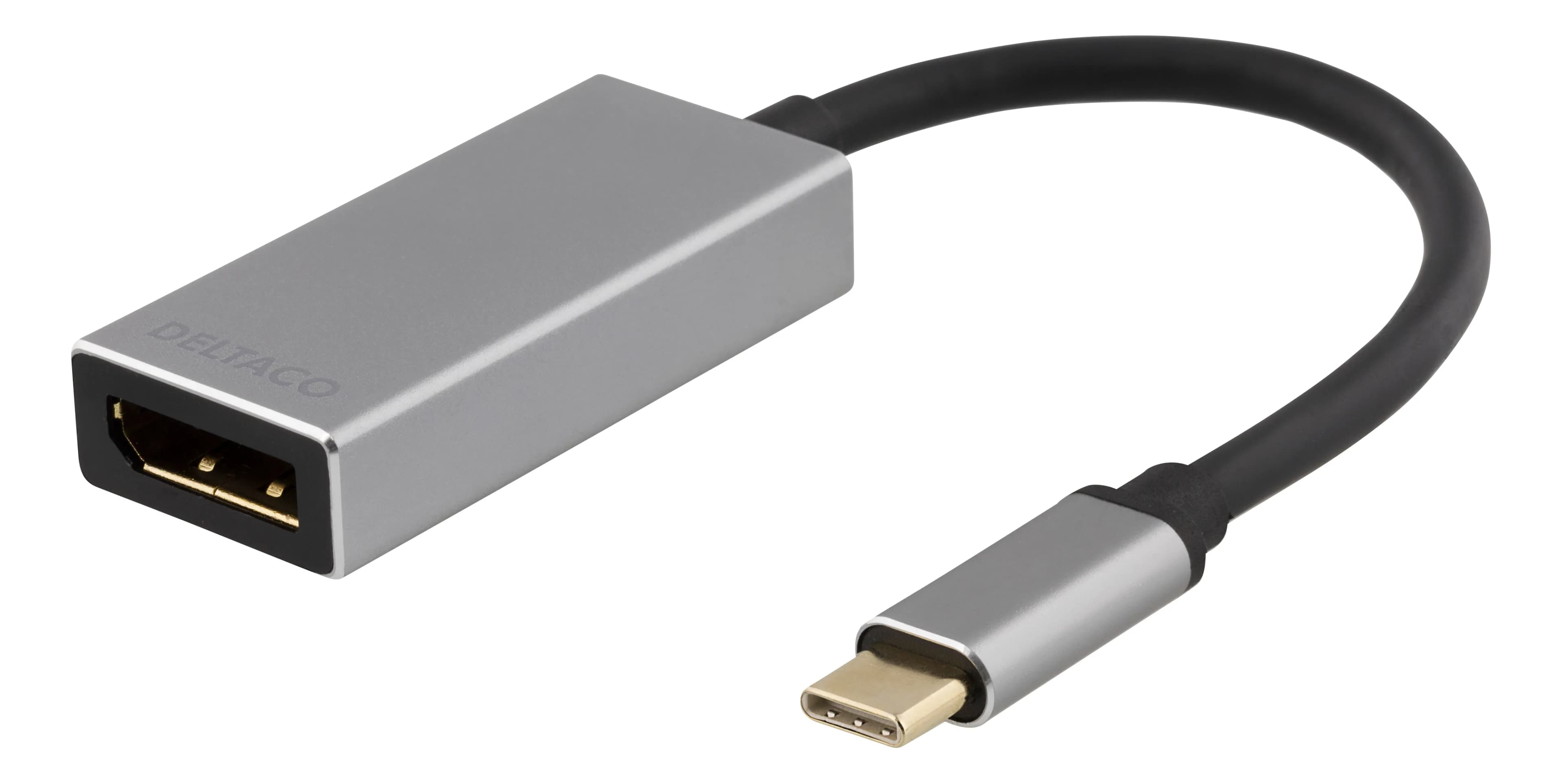 Deltaco USB-C – DisplayPort -adapteri, Musta/Hopea – Deltaco