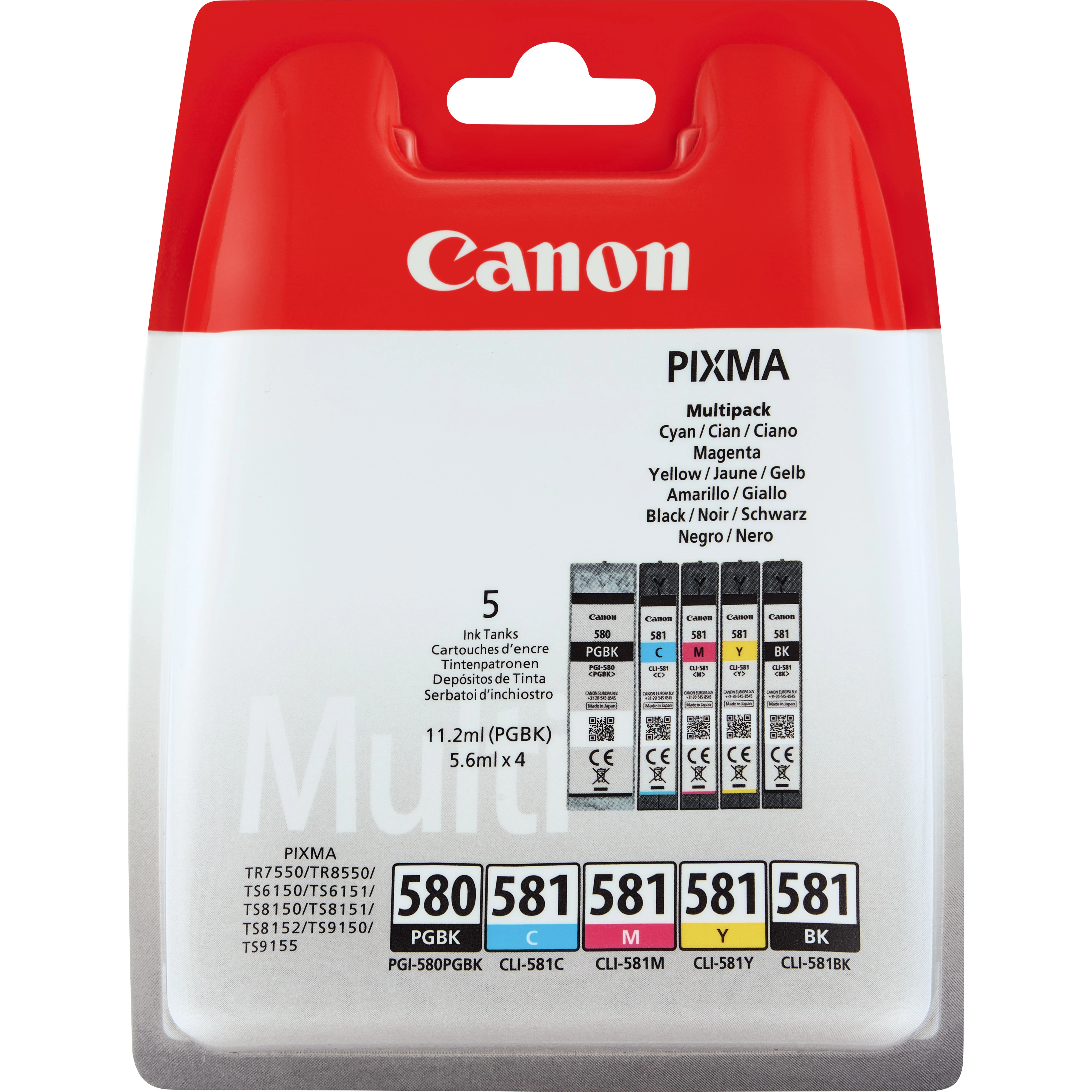 Canon PGI-580/CLI-581 -mustekasettipakkaus, musta/syaani/magenta/keltainen, 5 kpl