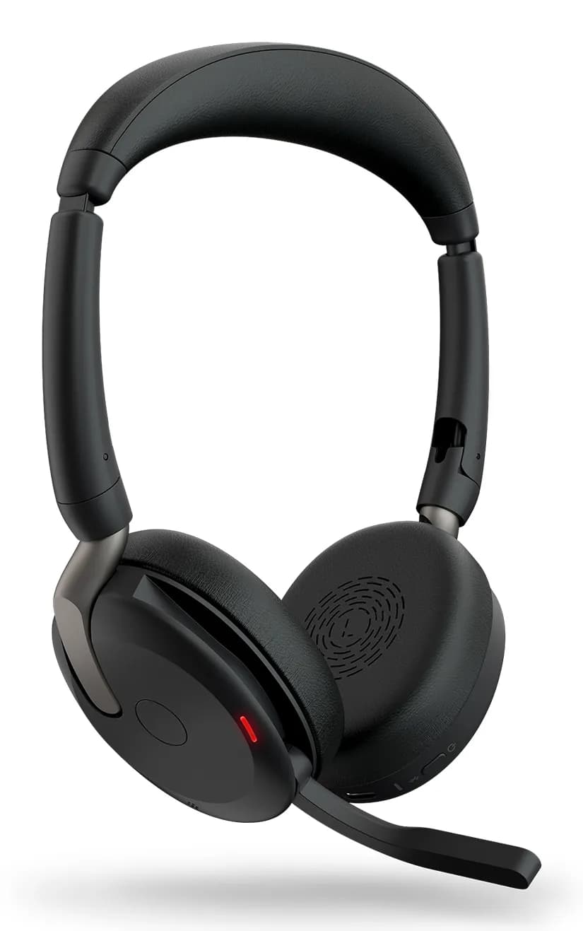 Jabra Evolve2 65 Flex UC -langaton stereokuulokemikrofoni + Link380A/390A-sovitin ja langaton latausalusta, musta