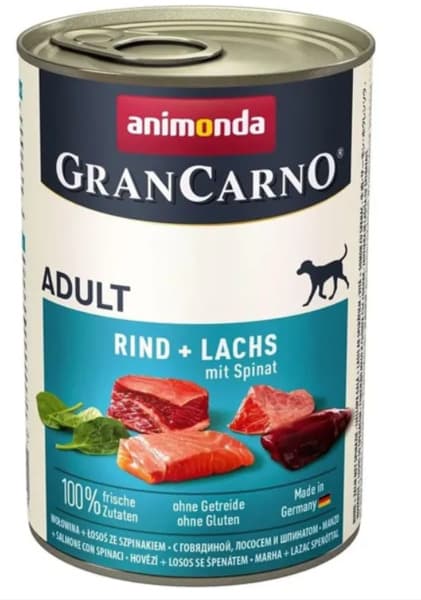 Animonda GranCarno Adult with Salmon and Spinach, Koiran märkäruoka, Viljaton,400 g – Animonda