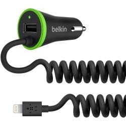 Belkin 3.4A Car charger with USB port + coiled Lightning connector – Belkin