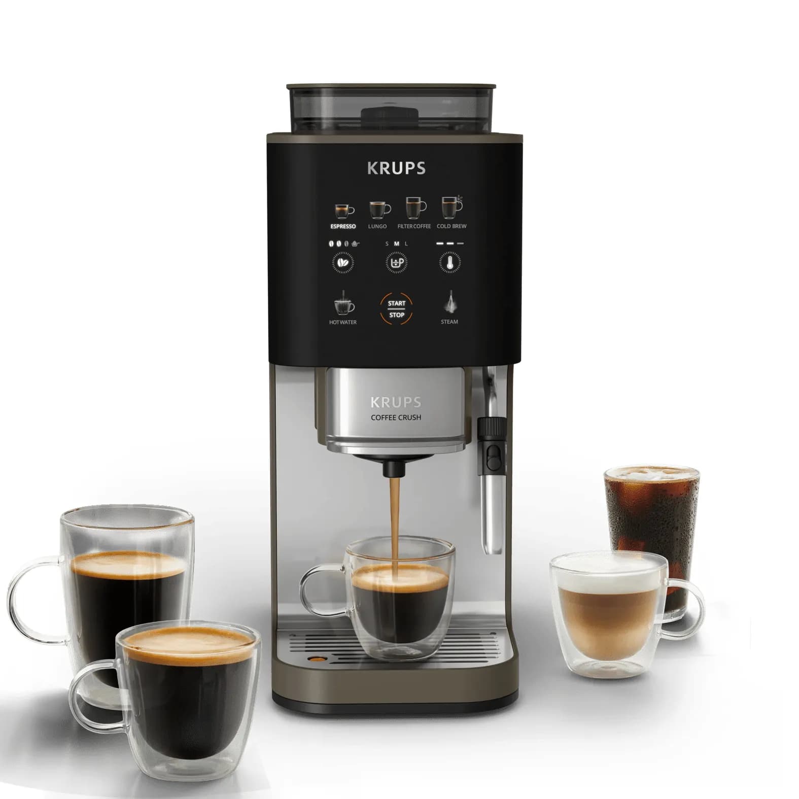 Krups Coffee Crush Experience SA403BEO -täysautomaattinen espressokone, musta/ruostumaton teräs