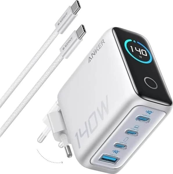 Anker 140 W 4-porttinen GaN -virtalähde, harmaa – Anker