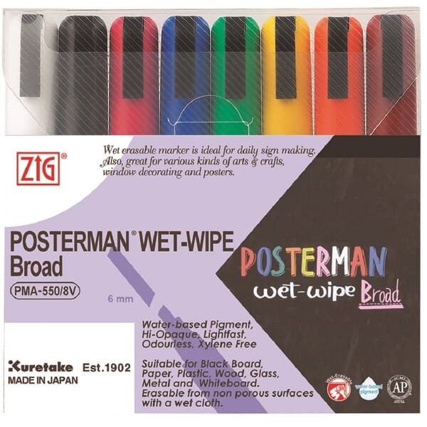ZIG Posterman Wet Wipe M 8/case – ZIG
