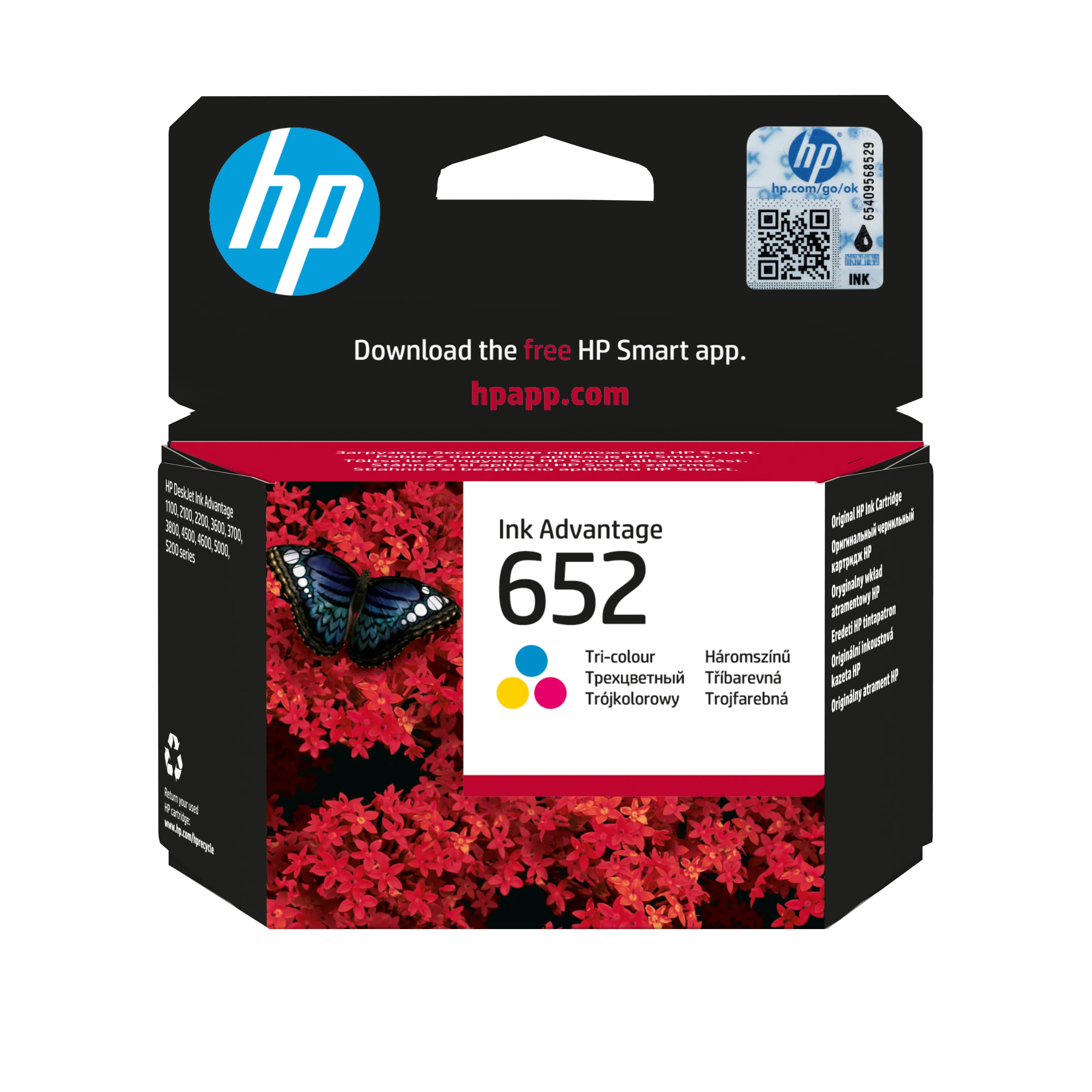 HP 652 -mustekasetti, 5 ml, cyan/magenta/keltainen