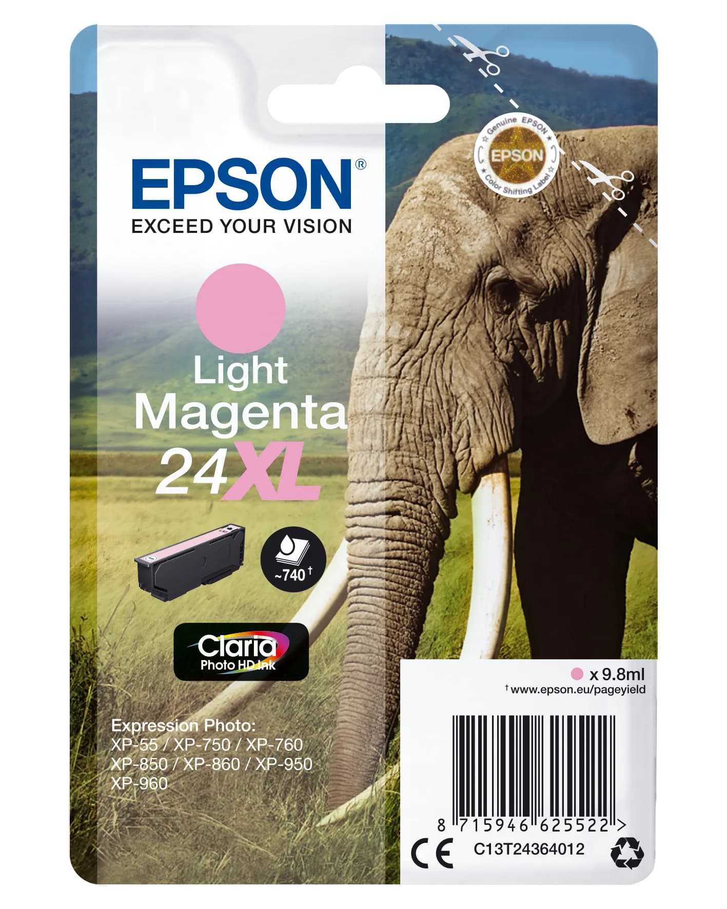 Epson 24XL-mustekasetti, 9.8 ml, vaaleanmagenta – Epson