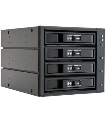 Chieftec CBP-3141SAS 2,5" / 3,5" hot swap -asemaräkki, 3 x 5,25", 4-paikkainen, SATA/SAS 6 Gb/s, musta/alumiini