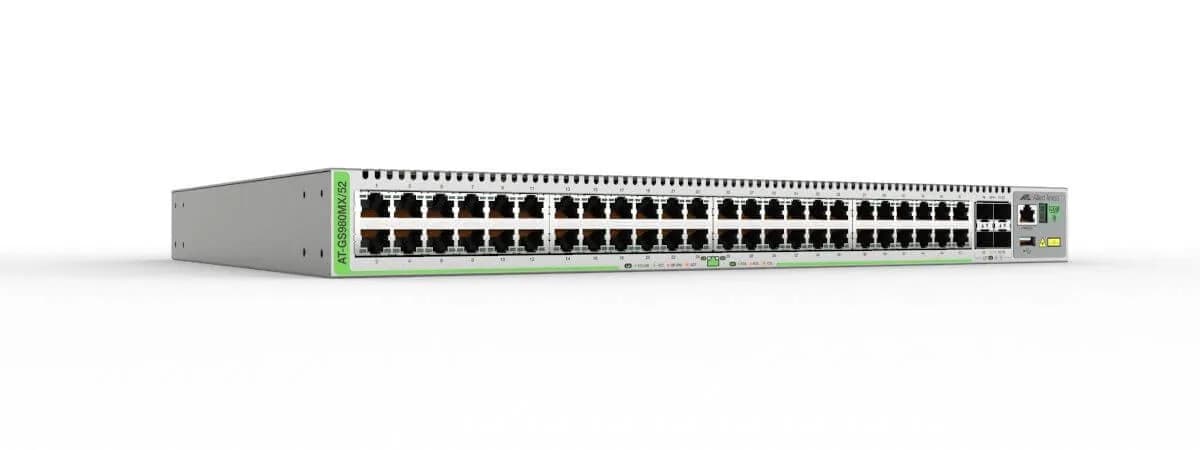 ALLIED L3 Stackable Switch 48x 10/100/1000-T 4x SFP+ Ports single fixed power supply EU Power Cord – Allied Telesis
