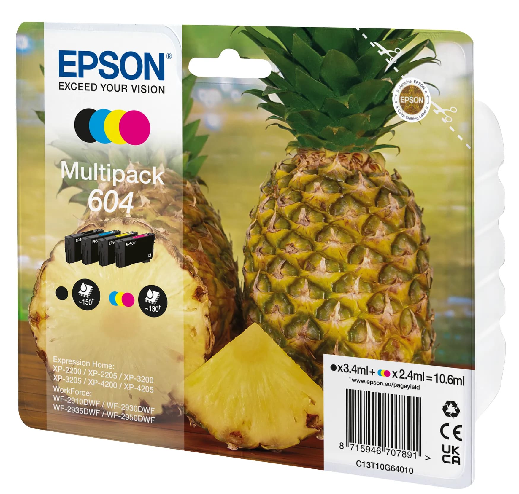 Epson 604 Pineapple CMYK -mustekasettipakkaus, musta, syaani, magenta, keltainen, 4 kpl