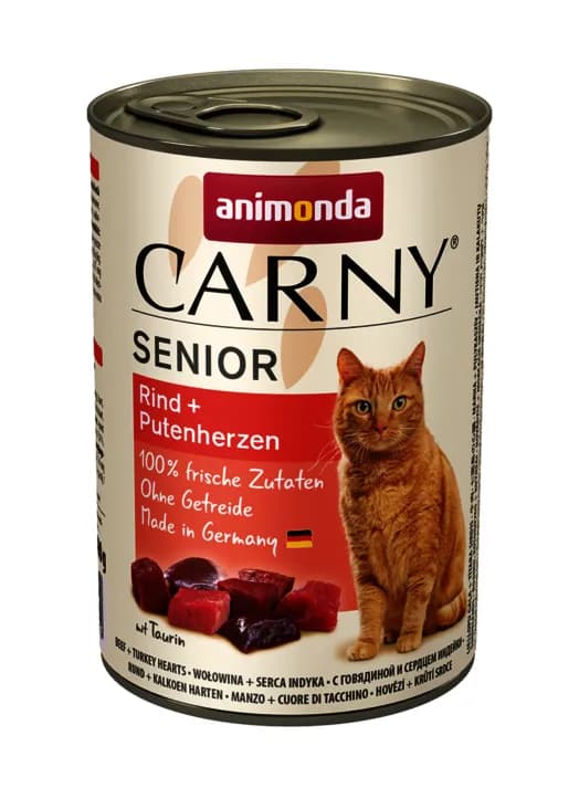 Animonda Carny Senior Beef and Turkey Hearts, Kissan märkäruoka, Viljaton, 400 g – Animonda