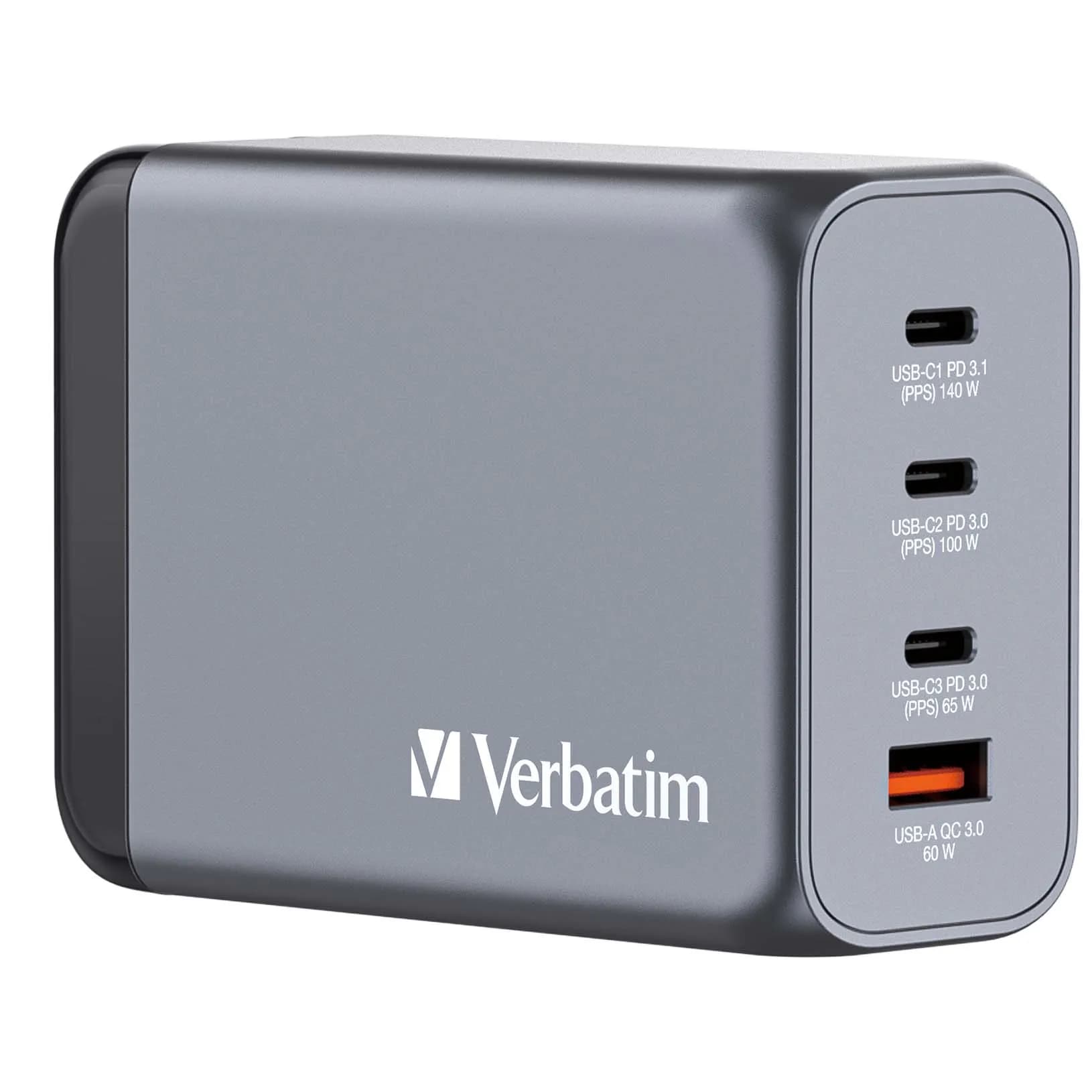 Verbatim GNC-240 GaN Charger 4-Port, 240W, USB-A/USB-C -virtalähde – Verbatim