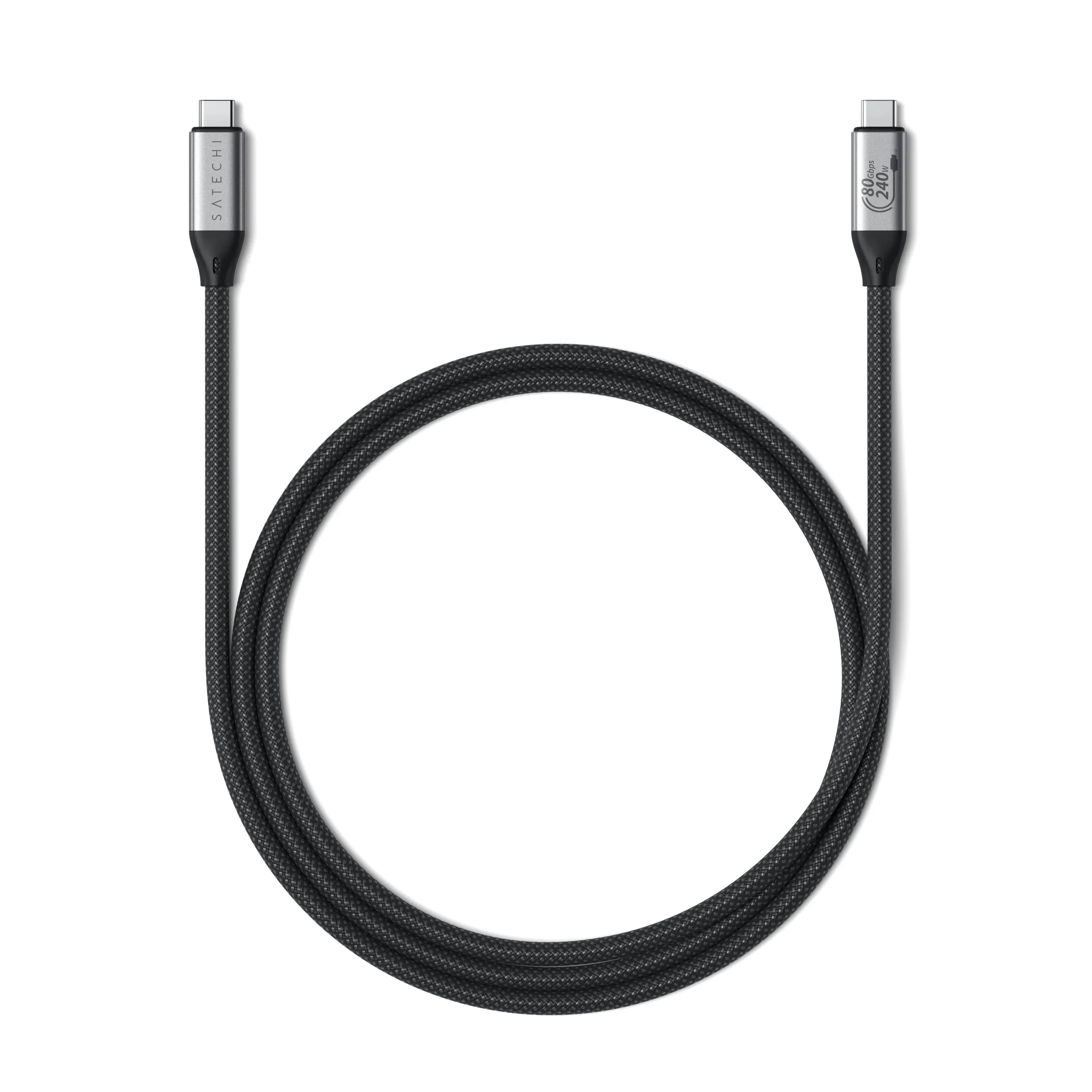Satechi USB4 V2 Pro USB-C -kaapeli, 240 W, 1,2 m, hopea, musta