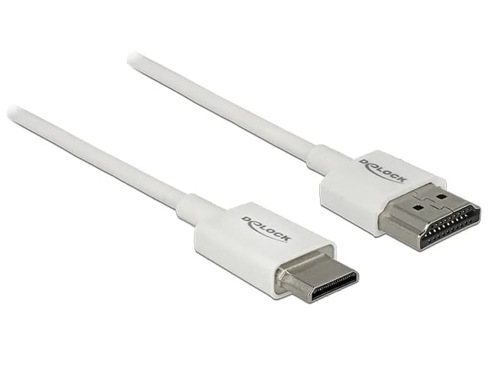 DeLOCK HDMI - Mini HDMI -kaapeli, jossa Ethernet, 4K, 1 m, valkoinen – De-Lock