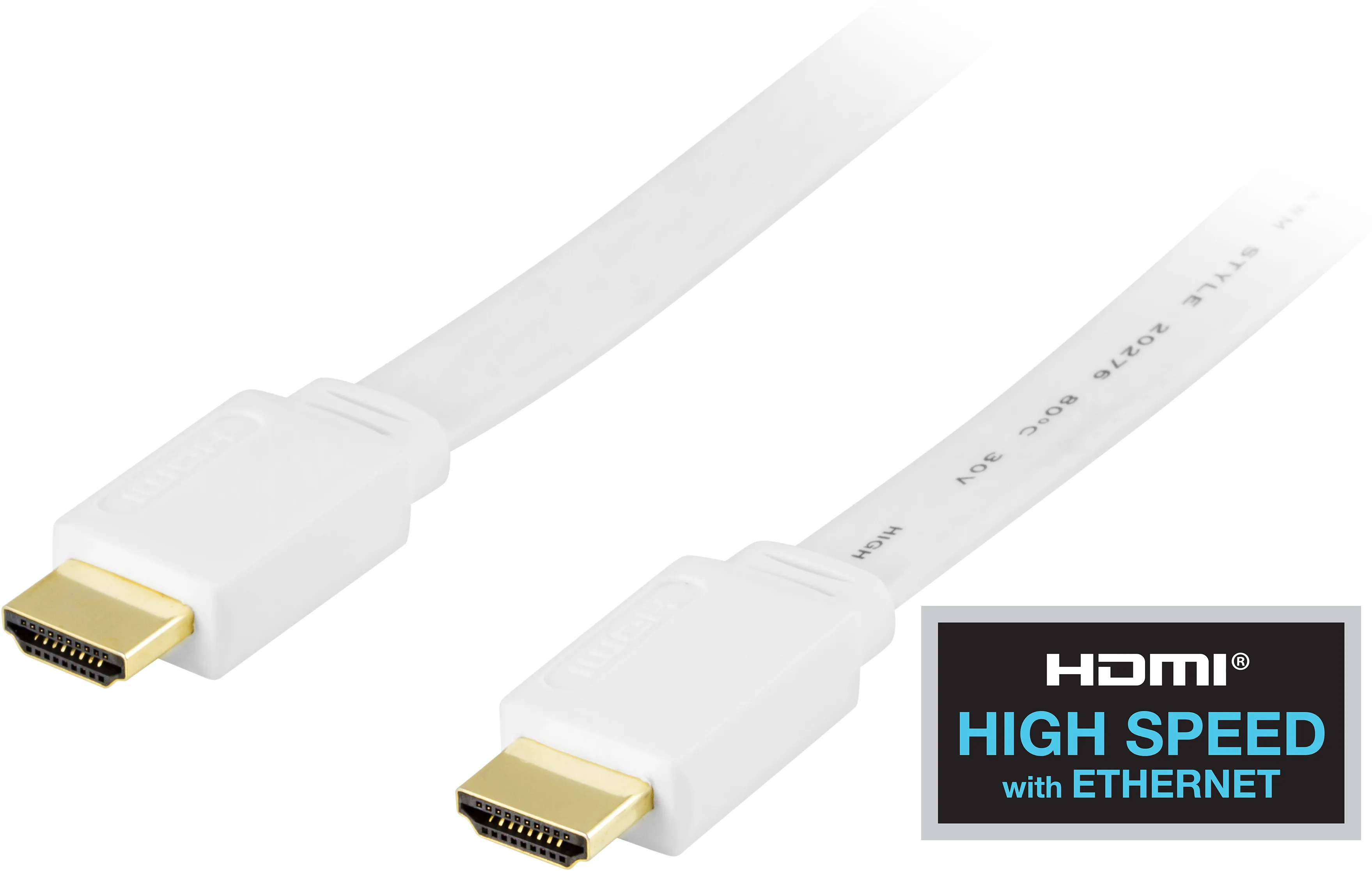 Deltaco HDMI 2.0 Flat -kaapeli, jossa Ethernet, 4K, 3 m, valkoinen