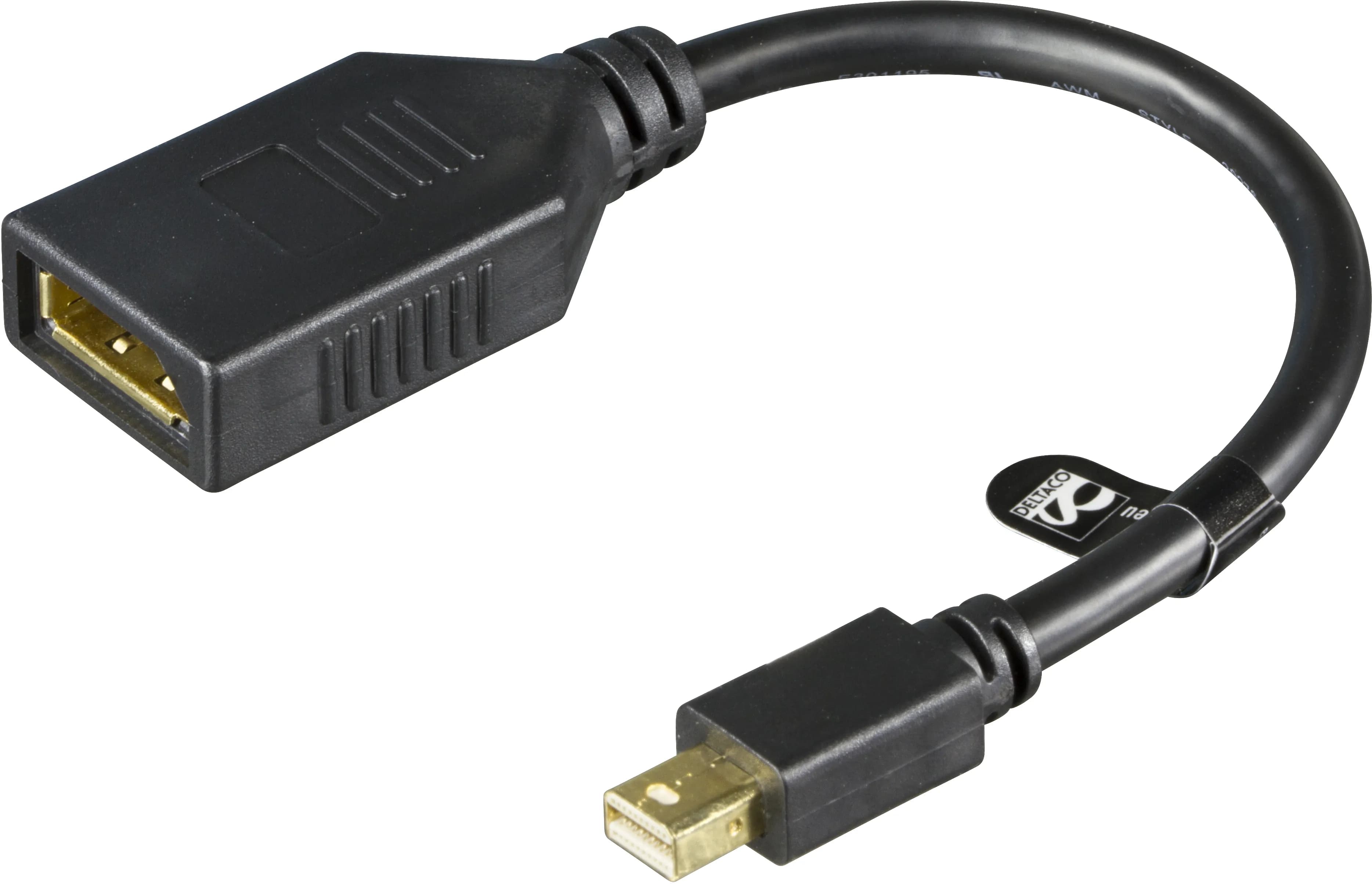 Deltaco  DisplayPort – Mini DisplayPort -adapteri, Musta