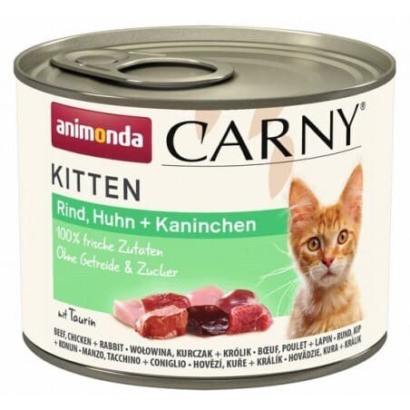 Animonda Carny Kitten Beef, Chicken & Rabbit, Kissan märkäruoka, Viljaton, 200 g – Animonda