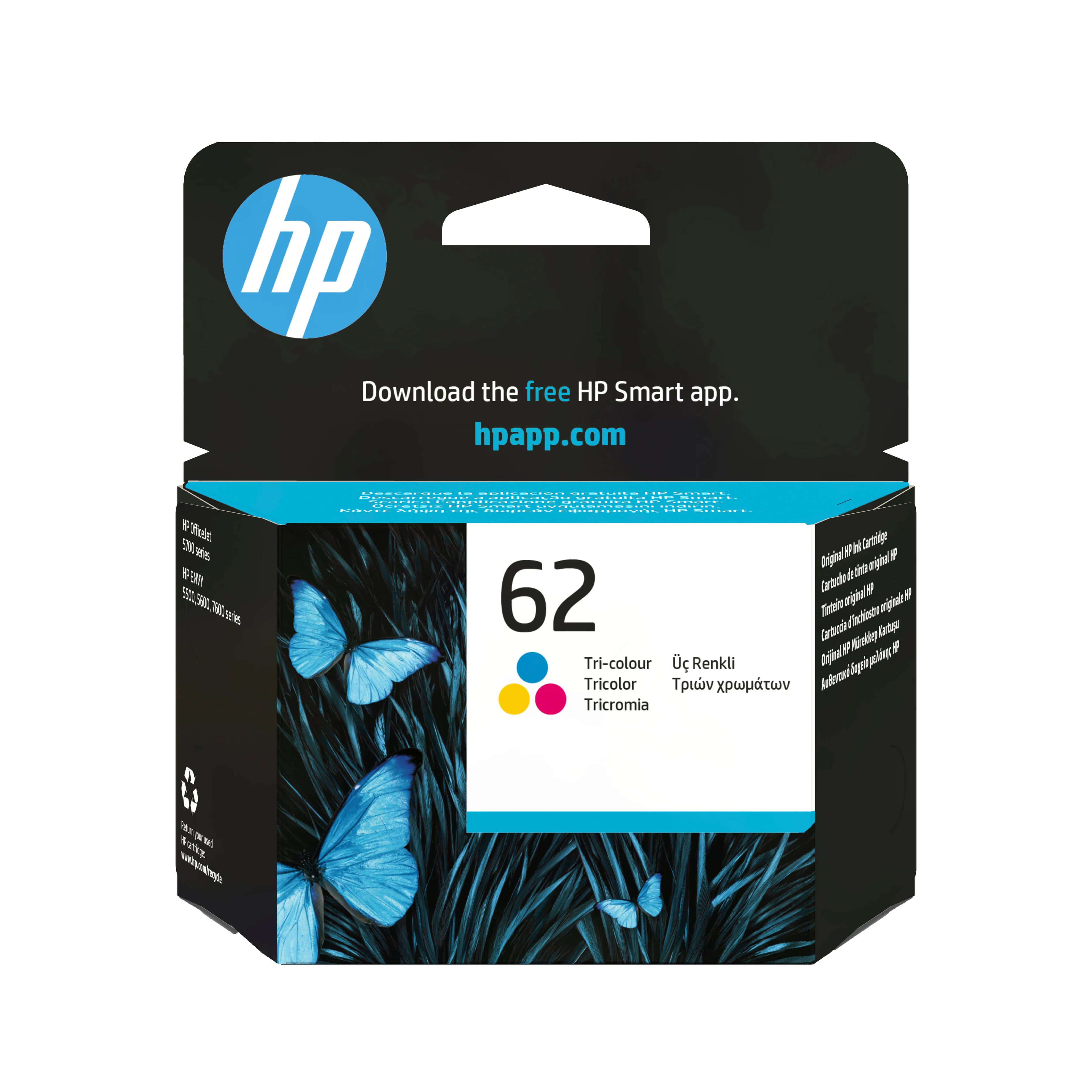 HP 62 -mustekasetti, 4.5 ml, syaani/magenta/keltainen