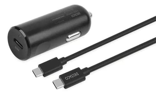 Deltaco 1xUSB-C PD 20W -autolaturi + 1m USB-C kaapeli, Musta